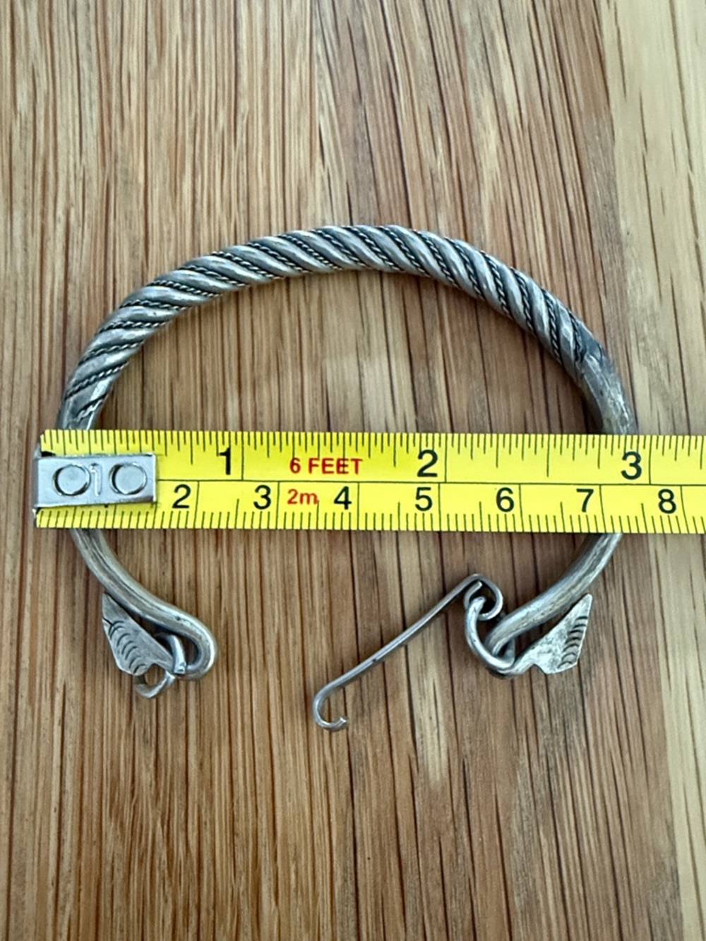Antique Asian Twisted Rope Detail Silver-Tone Cuff Bracelet - Picture 4 of 6